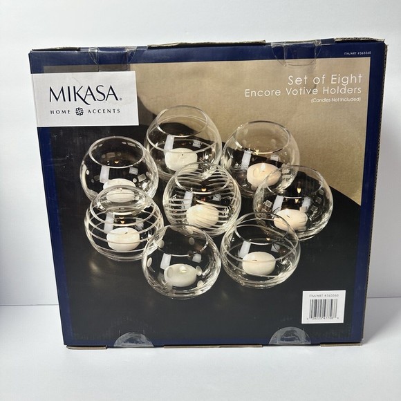 Mikasa Votive Candle Holders ENCORE CHEERS Etched Globe 8-Piece